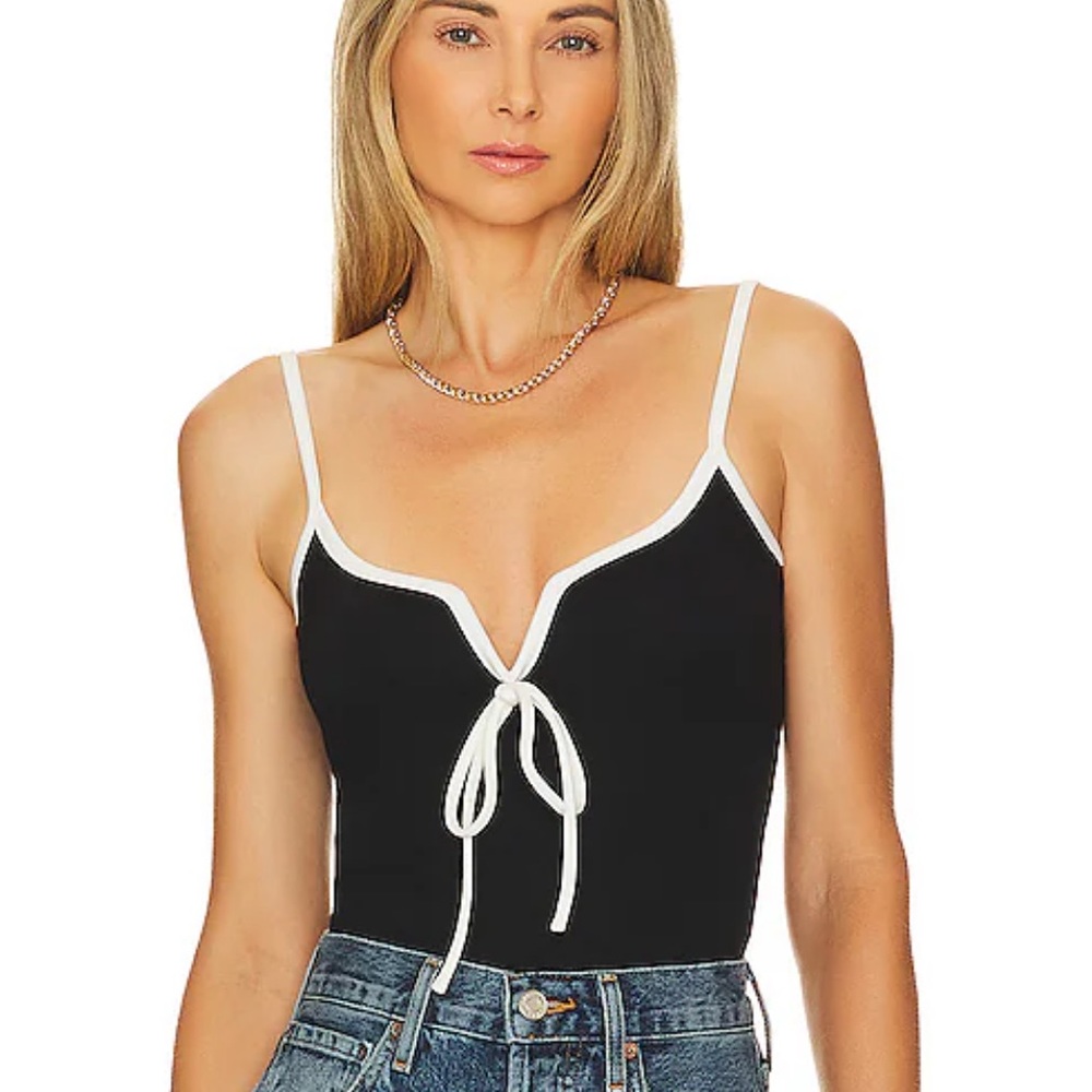 NWT Lovers + Friends Maddison Black White Tank Top Bow Camisole Low V Neck Small